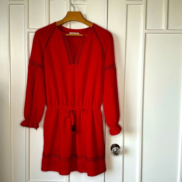 Rebecca Minkoff red bohemian dress drawstring, elastic waist with tassels size 6 - Picture 8 of 15